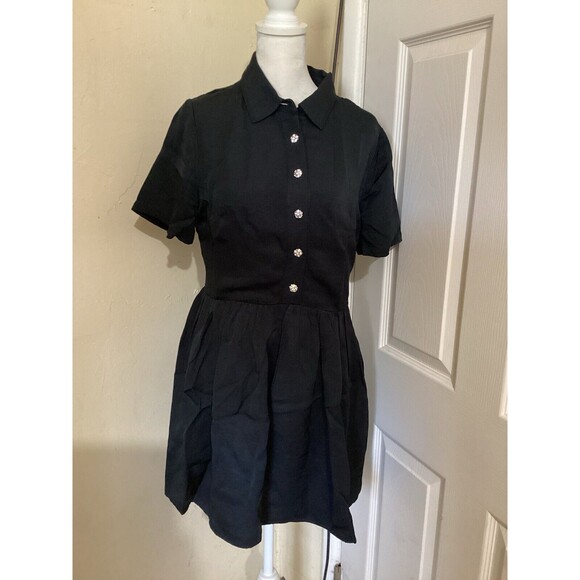 J. Crew Collection Mini Shirtdress Jewel Buttons Black Twill Short Sleeve 6 $198 - Picture 2 of 12